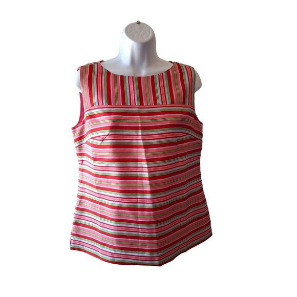 Talbots Womens Silk Blouse Size 8 Striped Pink Green Sleeveless Preppy Corpcore - Picture 1 of 6